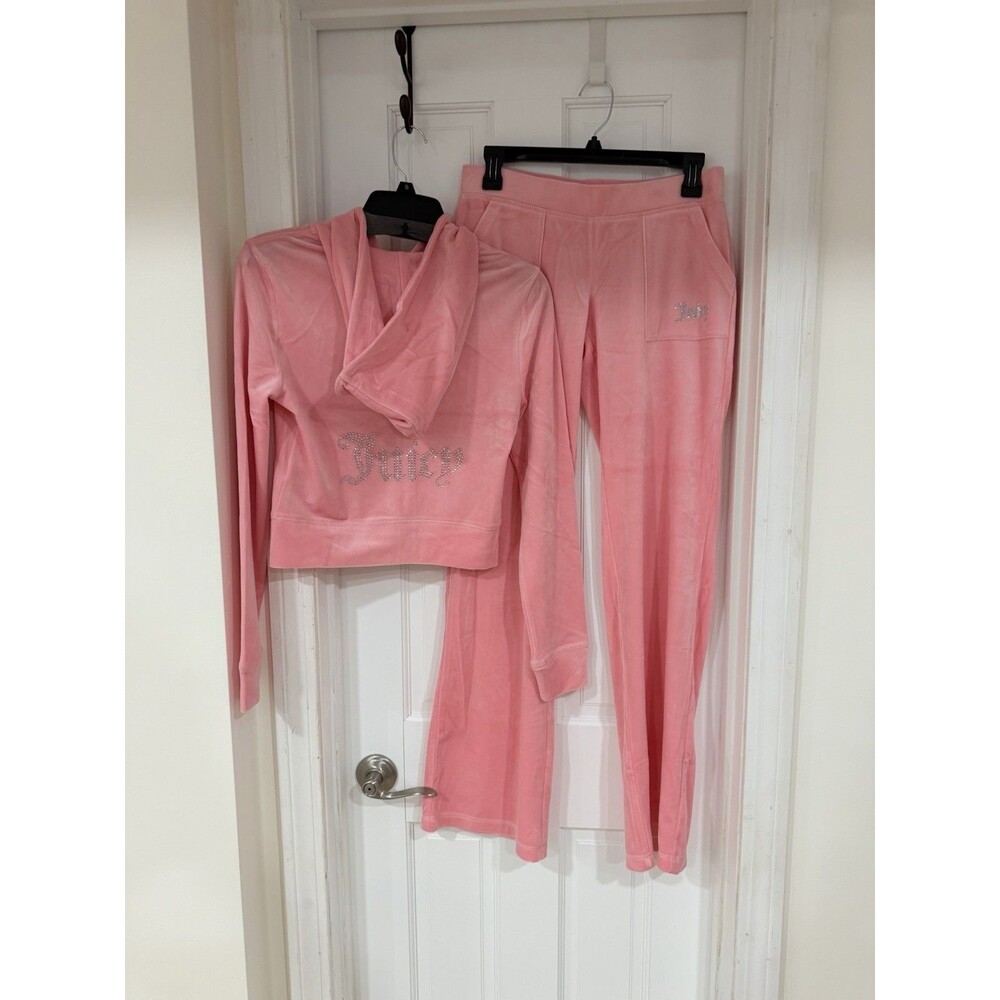 Juicy Couture flamingo Pink Velour Rhinestone Hoodie & Pants Set NWT Small